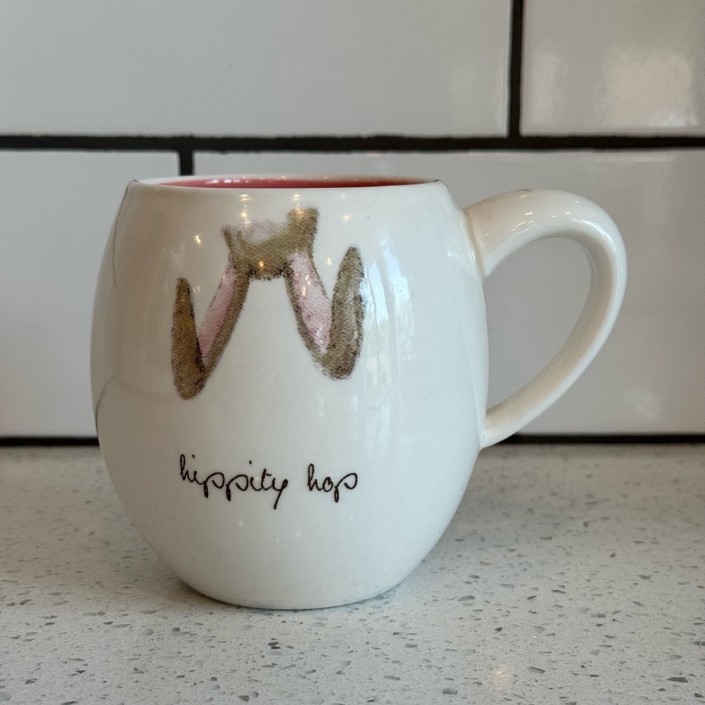 Rae Dunn White and Pink 'Hippity Hop' Mug
